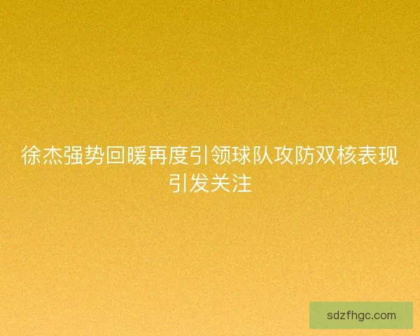 徐杰强势回暖再度引领球队攻防双核表现引发关注