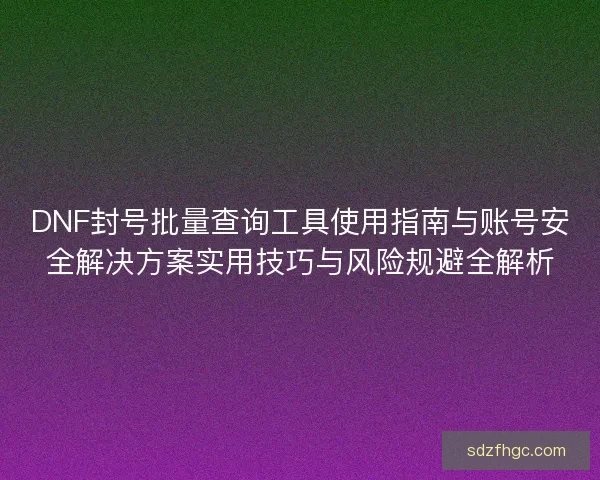 DNF封号批量查询工具使用指南与账号安全解决方案实用技巧与风险规避全解析